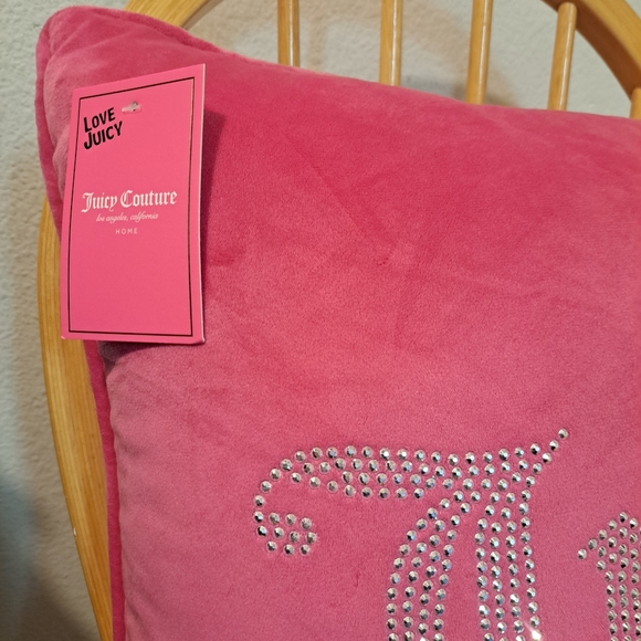SOLD- Juicy Couture Hot Pink Velour Rhinestone Pillow - Picture 6 of 7